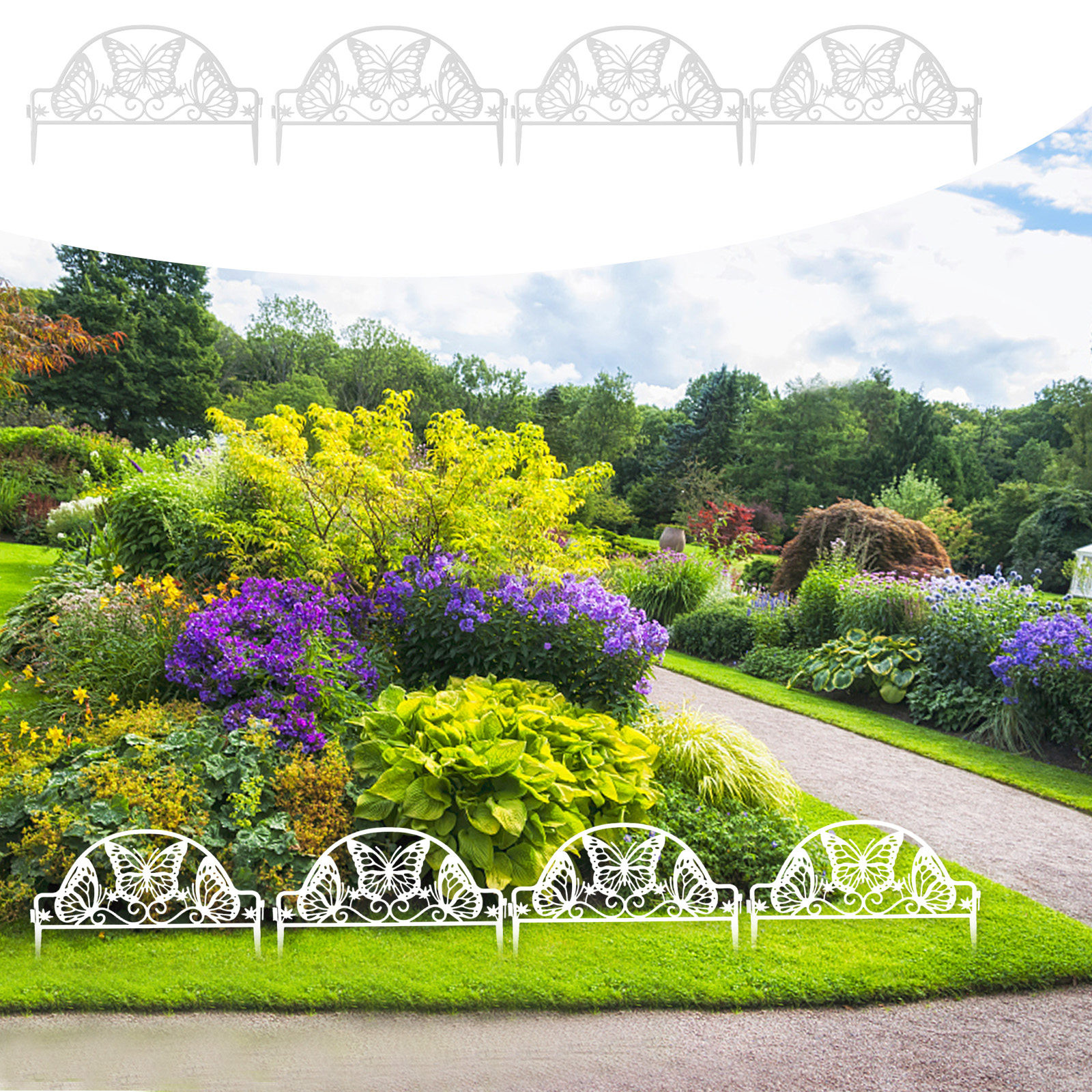 Bilqis 4pcs Plastic Edgings Garden Picket Fence, Grass Flowerbeds Plant Borders, Decorative Scenery Road Panels, Weather Proof Plastic Garden Fence